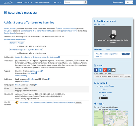 Screenshot of CoCoON resource on Nivaclé