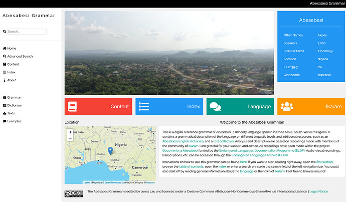A Screen Shot of the Abesabesi language grammar site by