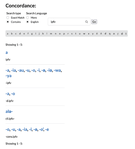 Search for glosses which contain an imperfective grammatical category label