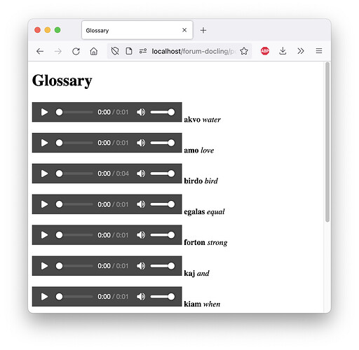 Glossary with audio