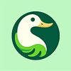 a logo with a green background and a duck head in profile