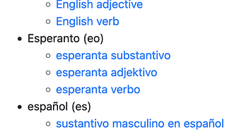 Screen shot of the English language index of the Lexeme data service