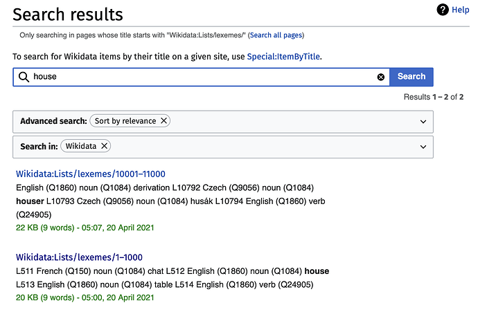 Wikidata search result for “house”