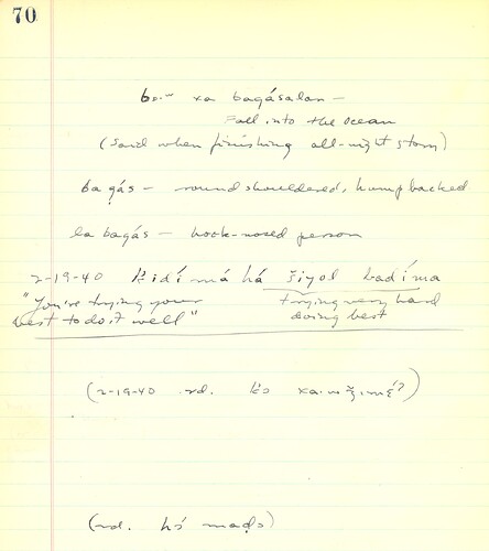 A scan of  fieldnotes on Northern Pomo from the California Language Archive Halpern.009.003
